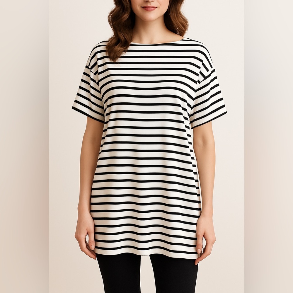 🖤🤍Emerald Black & White Striped Tunic Top | Soft Stretchy Oversized Fit